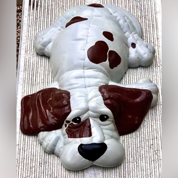 Vintage 1986 Antique KIMPLE MOLD CORP. Brown Grey Spotted Lounging Dog - Picture 9 of 10